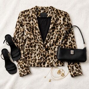 GUESS Leopard Print Blazer LS Fiona BNWT Size 4 Animal Print Jacket Y2K Chic